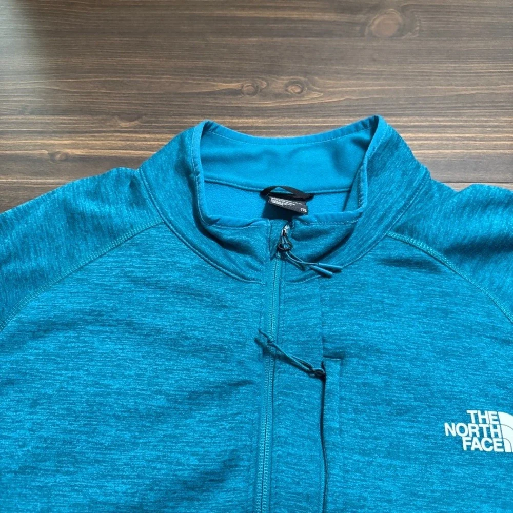 The North Face Fleece Sweater Mens 2XL Green Blue 1/4 Zip Pocket Mock Neck